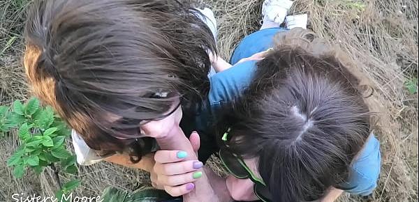 trendsOutdoor Blowjob, Cum in mouth, Сum kissing girls - Threesome ffm Amateur Step Sisters Moore